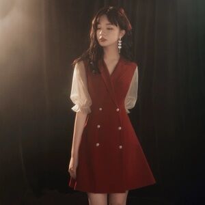 Elegant Red Double-Breasted Dress